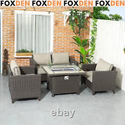 Rattan Garden Furniture Set Patio Sofa Outdoor Gas Fire Pit Table Cushions Brown