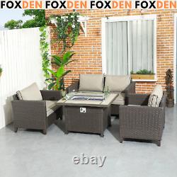 Rattan Garden Furniture Set Patio Sofa Outdoor Gas Fire Pit Table Cushions Brown