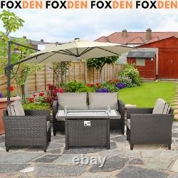 Rattan Garden Furniture Set Patio Sofa Outdoor Gas Fire Pit Table Cushions Brown