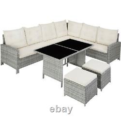 Rattan Garden Furniture Set Patio UV-Resistant Sofa Stool Cushions Glass Grey