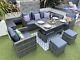 Rattan Garden Furniture Set Rising Glass Top Table Outdoor Grey Cushions Inc