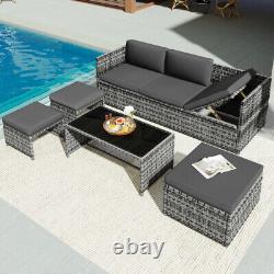 Rattan Garden Furniture Set Sofa Table Recliner Chair Set Patio Outdoor Grey DW
