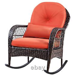 Rattan Garden Furniture Set Wicker Metal Rocking Armchair Outdoor Patio Cushions