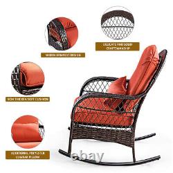 Rattan Garden Furniture Set Wicker Metal Rocking Armchair Outdoor Patio Cushions