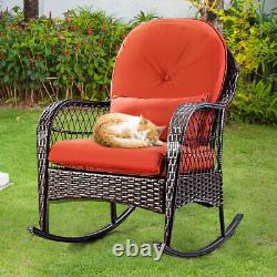 Rattan Garden Furniture Set Wicker Metal Rocking Armchair Outdoor Patio Cushions