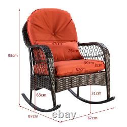 Rattan Garden Furniture Set Wicker Metal Rocking Armchair Outdoor Patio Cushions