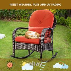 Rattan Garden Furniture Set Wicker Metal Rocking Armchair Outdoor Patio Cushions