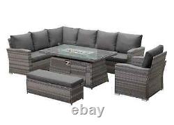 Rattan Garden Furniture Set With Fire Pit Dining Table Corner Sofa Outdoor Patio