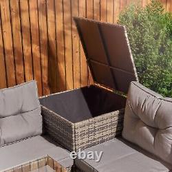 Rattan Garden Furniture Set With Firepit Table Outdoor Patio Sofa 8 Seater Grey