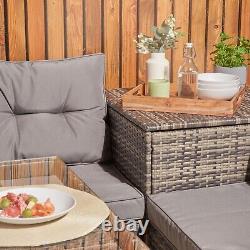 Rattan Garden Furniture Set With Firepit Table Outdoor Patio Sofa 8 Seater Grey