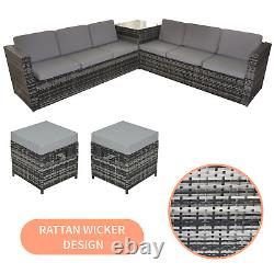 Rattan Garden Furniture Set With Firepit Table Outdoor Patio Sofa 8 Seater Grey