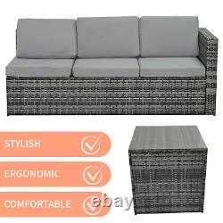 Rattan Garden Furniture Set With Firepit Table Outdoor Patio Sofa 8 Seater Grey