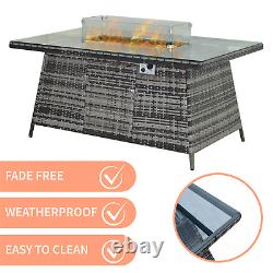 Rattan Garden Furniture Set With Firepit Table Outdoor Patio Sofa 8 Seater Grey