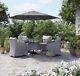 Rattan Garden Furniture Set Outdoor 4 Seat Round Glass Table Chairs & Parasol