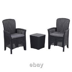 Rattan Garden Furniture Set with 2 High Back Wicker Armchairs and Storage Table