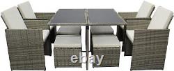 Rattan Garden Furniture Set with Cube Dining Table Chairs Stool 8 Seaters Patio