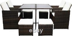 Rattan Garden Furniture Set with Dining Table Chairs Stool 8 Seats Outdoor Patio