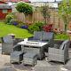 Rattan Garden Furniture Set With2 Armchairs Sofa 2 Footstools Fire Pit Table Grey
