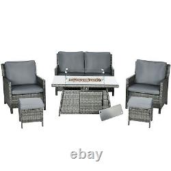 Rattan Garden Furniture Set with2 Armchairs Sofa 2 Footstools Fire Pit Table Grey