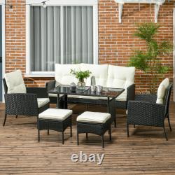Rattan Garden Furniture Set with2 Armchairs Sofa 2 Footstools Table Cushions