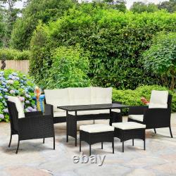 Rattan Garden Furniture Set with2 Armchairs Sofa 2 Footstools Table Cushions