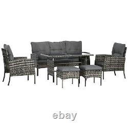 Rattan Garden Furniture Set with2 Armchairs Sofa 2 Footstools Table Cushions Grey