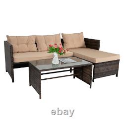 Rattan Garden Furniture Sofa Corner Chaise Lounge Outdoor Set W Table & Cushions
