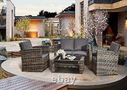 Rattan Garden Furniture Sofa Set 2 Arm Chairs and Table Top Glass