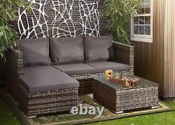 Rattan Garden Furniture Sofa Set 4pc Optional Fire Pit Glass Table Bistro Chairs