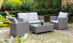 Rattan Garden Furniture Sofa Set Coffee Table Grey Free Cover Cushions
