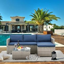 Rattan Garden Furniture Sofa Set Lounger Table Patio Furniture Outdoor Grey+blue