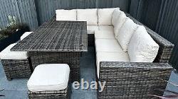 Rattan Garden Furniture Sofa Set Outdoor Patio Corner Brown / Beige with cover