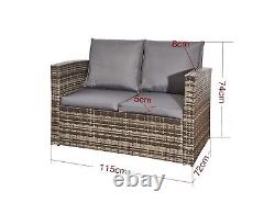 Rattan Garden Furniture Sofa Set With Gas Firepit Table 2 Arms Chairs & 2 Seater