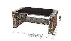 Rattan Garden Furniture Sofa Set With Gas Firepit Table 2 Arms Chairs & 2 Seater