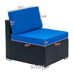 Rattan Garden Furniture U Corner Sofa Set Black Outdoor Patio Blue WithCushions UK