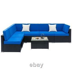 Rattan Garden Furniture U Corner Sofa Set Black Outdoor Patio Blue WithCushions UK