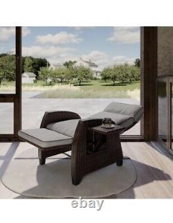 Rattan Garden Home Recliner Armchair Adjustable Furniture Chair Side Table