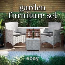 Rattan Garden Love Seat 2 Seater Couples Set Table Outdoor Patio Furniture Grey