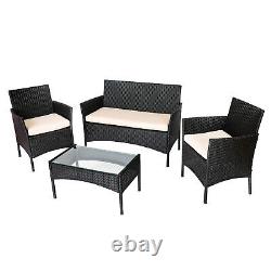 Rattan Garden Patio Furniture 4PC Set Outdoor 2 Chairs 1 Sofa&Coffee Table Set