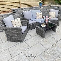 Rattan Garden Patio Furniture Coffee Table and Arm Chair 4 Seater Light Grey Set