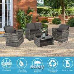 Rattan Garden Premium Set 4 Piece Chairs Sofa Table Outdoor Patio Wicker