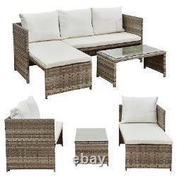 Rattan Garden Sofa Set Coffee Table Patio Lounge Outdoor Furniture Cream Cushion