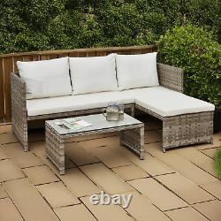 Rattan Garden Sofa Set Coffee Table Patio Lounge Outdoor Furniture Cream Cushion