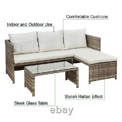 Rattan Garden Sofa Set Coffee Table Patio Lounge Outdoor Furniture Cream Cushion