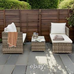 Rattan Garden Sofa Set Coffee Table Patio Lounge Outdoor Furniture Cream Cushion