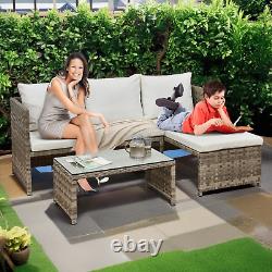 Rattan Garden Sofa Set Coffee Table Patio Lounge Outdoor Furniture Cream Cushion