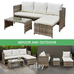 Rattan Garden Sofa Set Coffee Table Patio Lounge Outdoor Furniture Cream Cushion