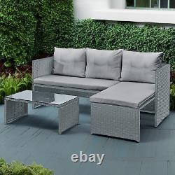 Rattan Garden Sofa Set Coffee Table Patio Lounger Outdoor Furniture Grey Cushion