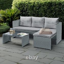 Rattan Garden Sofa Set Coffee Table Patio Lounger Outdoor Furniture Grey Cushion