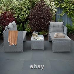 Rattan Garden Sofa Set Coffee Table Patio Lounger Outdoor Furniture Grey Cushion